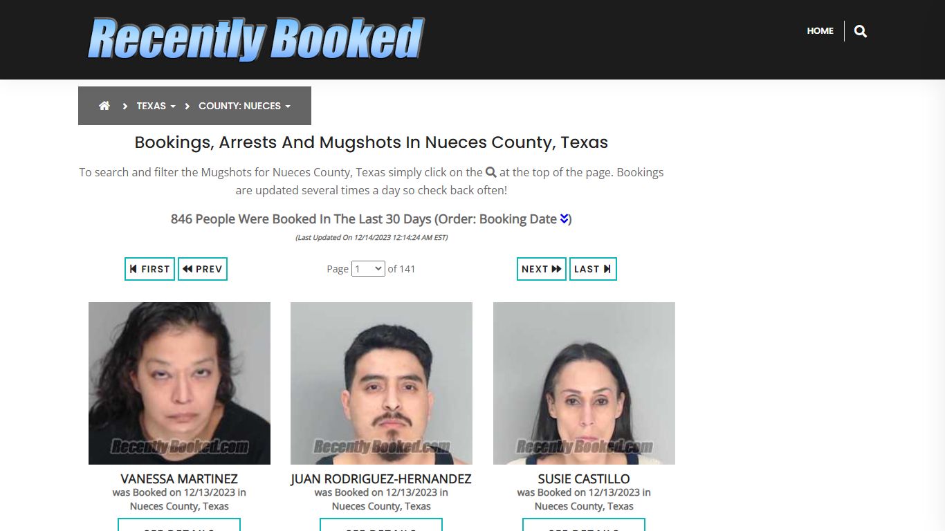 Recent bookings, Arrests, Mugshots in Nueces County, Texas